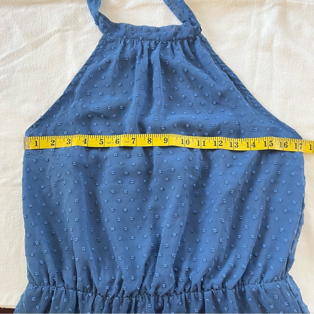 NWT Soft blue Swiss dot halter tiered sleeveless maxi dress size Large - Picture 7 of 8